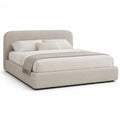 Lit double capitonne 160 x 200 cm en polyester beige avec tete de lit arrondie