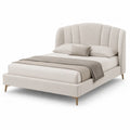 Lit double rembourre 160 x 200 cm en polyester beige avec tete de lit arrondie