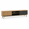 Meuble TV rectangulaire 180 x 40 x 55 cm en MDF plaque chene et noir