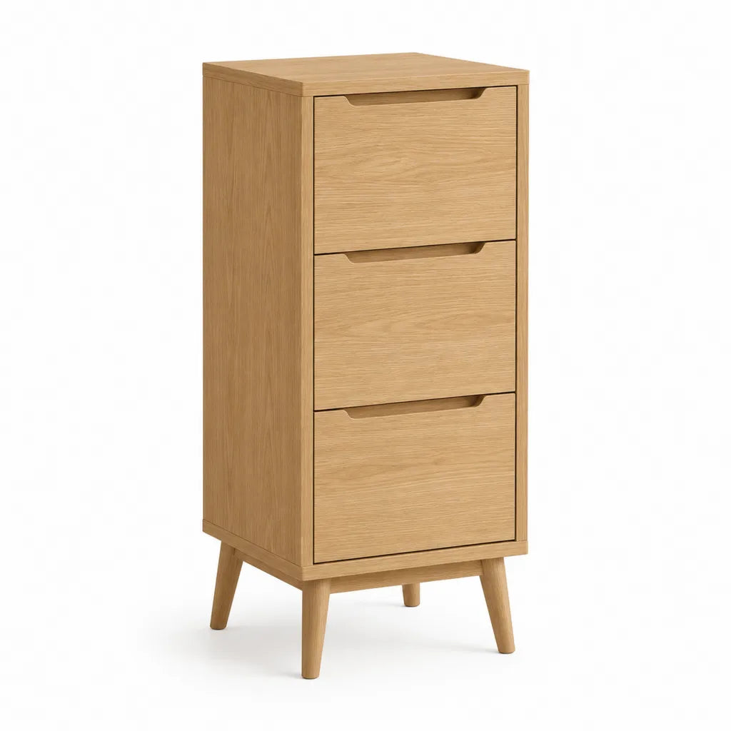 Buffet rectangulaire a 3 tiroirs en MDF plaque chene naturel 45 x 35 x 100 cm