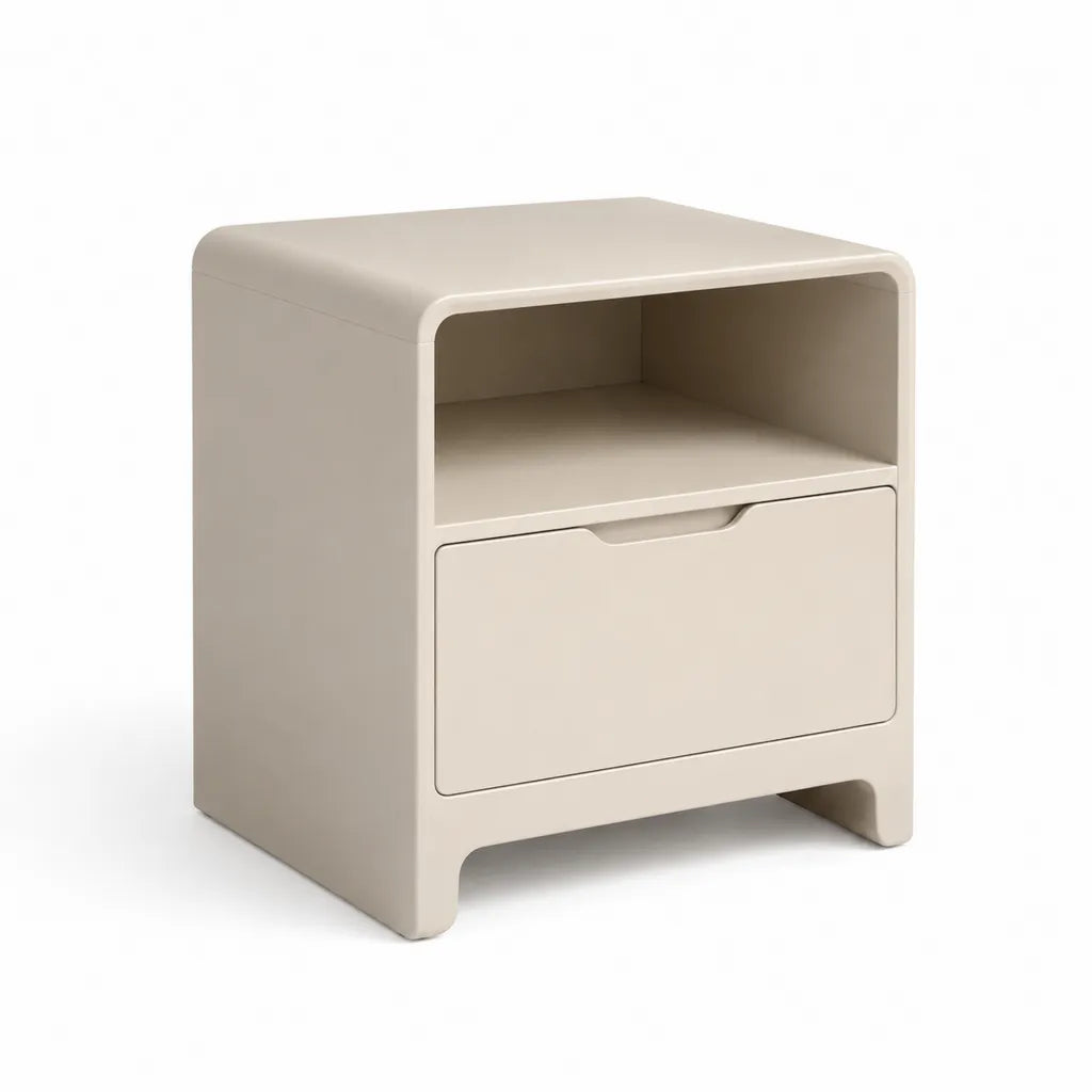 Table de chevet avec rangement en MDF rectangulaire a angles arrondis beige 40 x 35 x 50 cm
