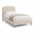 Lit une place avec cadre et tete de lit rembourree rectangulaire 90 x 190 cm en polyester beige
