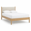 Cadre de lit double 160 x 200 cm en chene massif avec tete de lit capitonnee beige