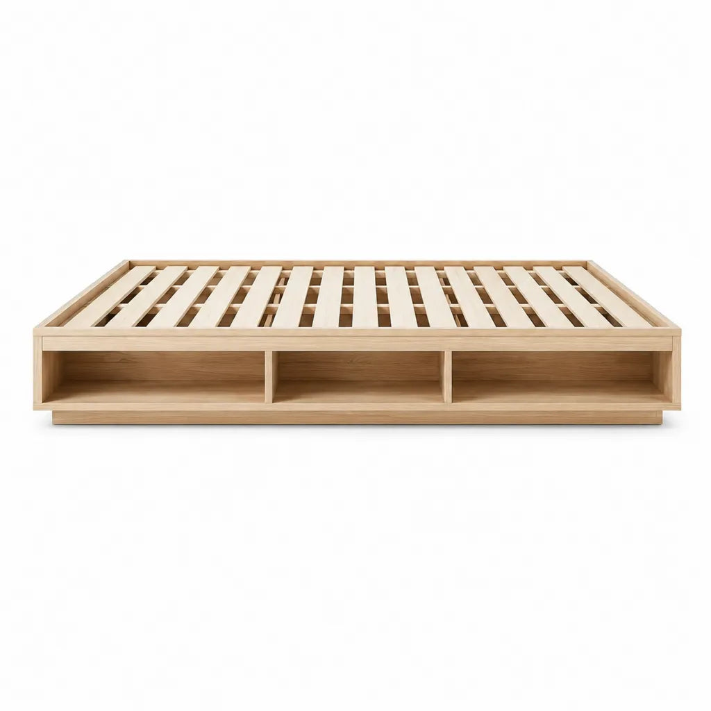 Lit plateforme avec rangement 160 x 200 cm en pin massif rectangulaire naturel