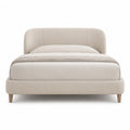 Lit double 160 x 200 cm capitonne en polyester beige avec tete de lit arrondie