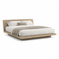Cadre de lit double 160 x 200 cm en MDF decor chene beige avec tete de lit arrondie
