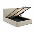 Lit coffre double 160 x 200 cm en polyester beige avec sommier a lattes relevable