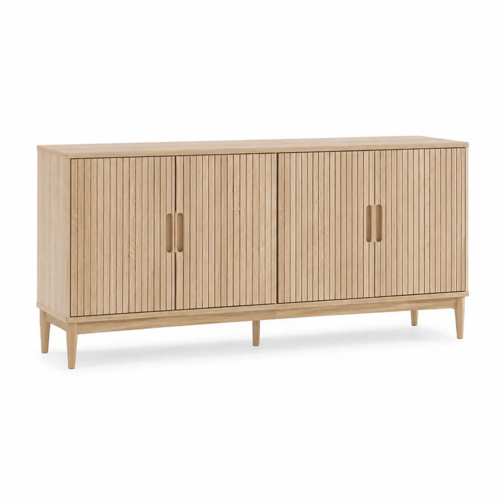 Buffet de salle a manger 4 portes rectangulaire en MDF plaque chene naturel 160 x 40 x 80 cm