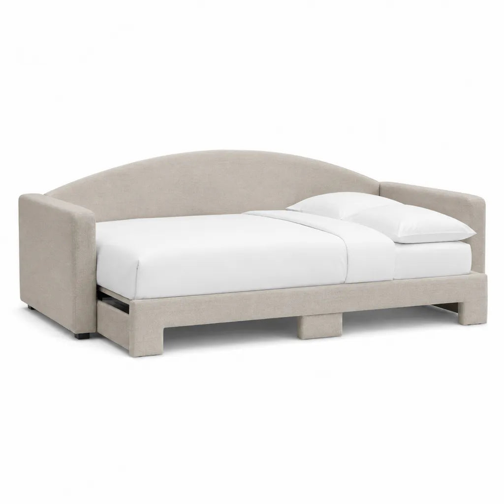 Canape-lit 1 place avec sommier 90 x 190 cm en polyester beige 210 x 100 x 85 cm