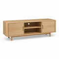 Meuble TV en chene naturel 160 x 40 x 55 cm avec 2 portes et 2 etageres
