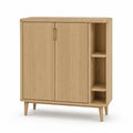 Buffet 2 portes avec etageres ouvertes en MDF plaque chene clair 100 x 40 x 110 cm