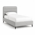 Lit simple capitonne 90 x 190 cm en polyester gris clair avec tete de lit rembourree
