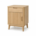Table de chevet rectangulaire avec tiroir et porte 45 x 35 x 60 cm en panneaux MDF plaques chene naturel