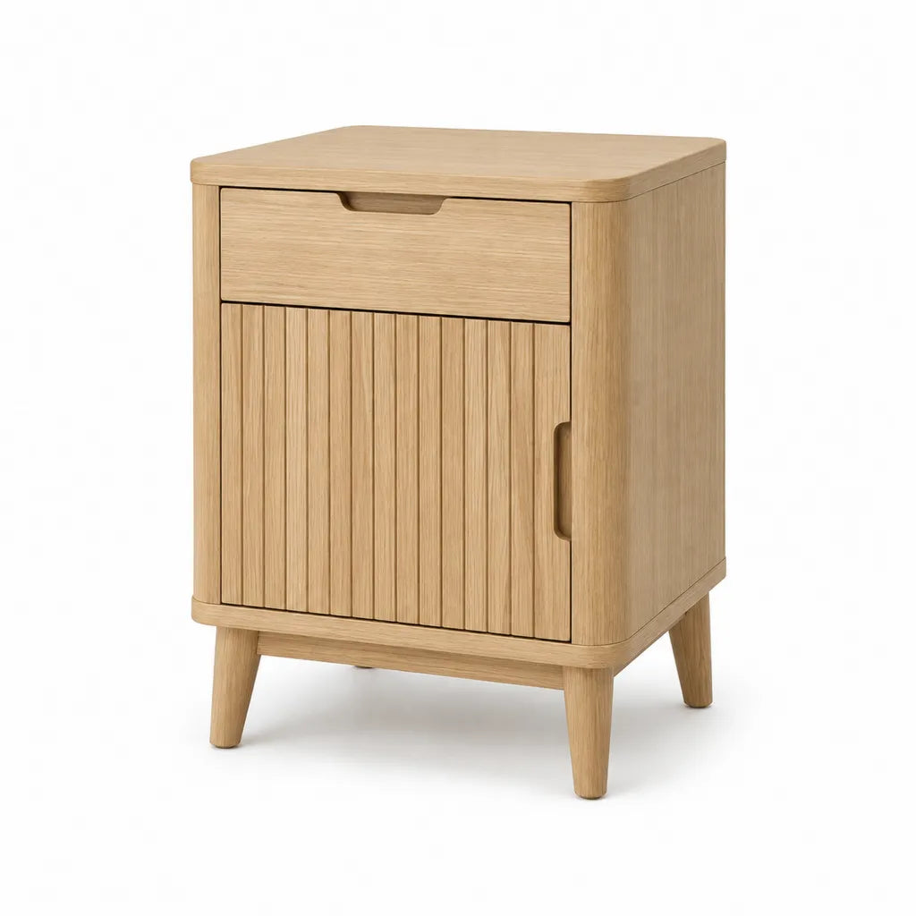 Table de chevet rectangulaire avec tiroir et porte 45 x 35 x 60 cm en panneaux MDF plaques chene naturel