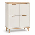 Buffet de salle a manger 4 portes rectangulaire en MDF blanc et decor chene 80 x 40 x 100 cm