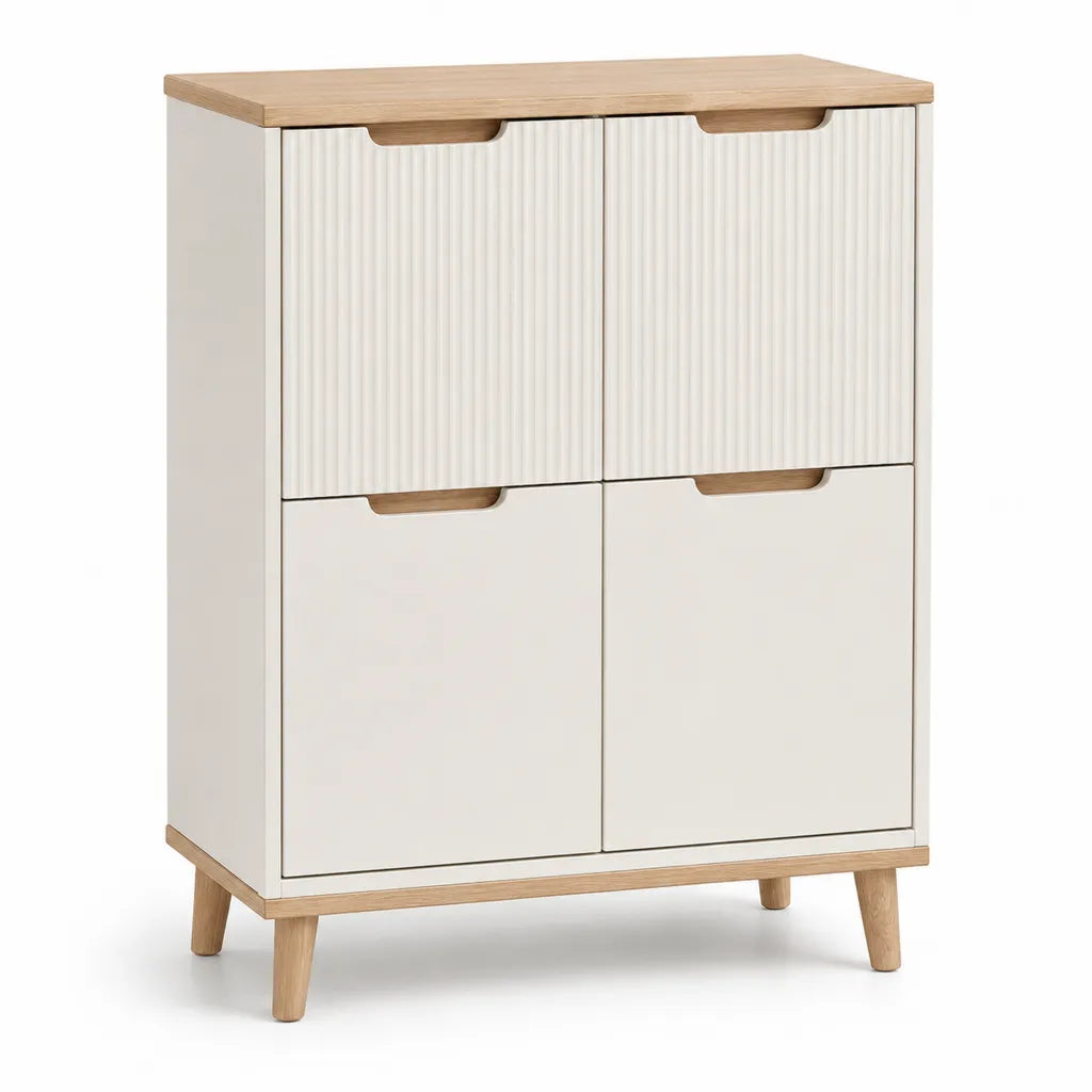 Buffet de salle a manger 4 portes rectangulaire en MDF blanc et decor chene 80 x 40 x 100 cm