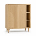 Buffet haut 2 portes et 3 niches en MDF plaque chene rectangulaire naturel 120 x 40 x 140 cm