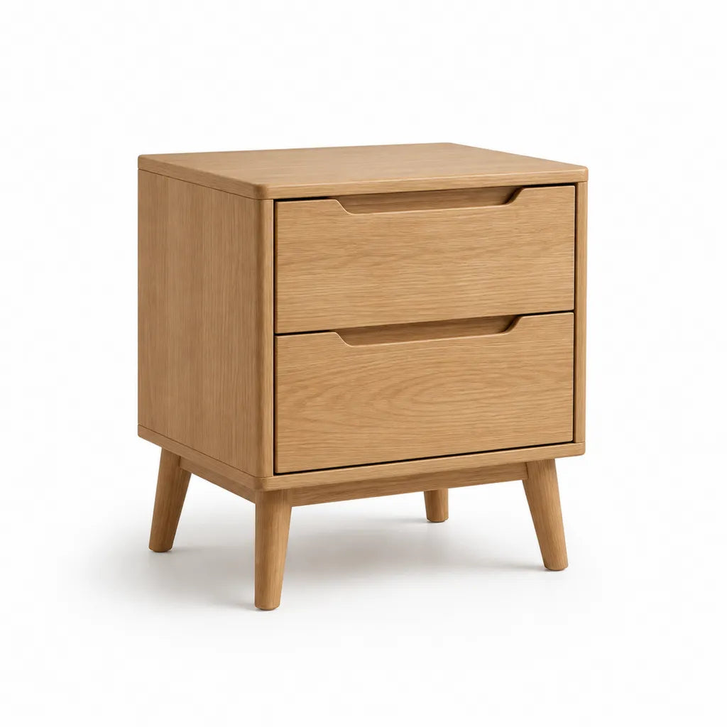 Table de chevet 2 tiroirs en panneaux MDF plaques chene naturel 45 x 40 x 55 cm