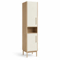 Buffet colonne de rangement 50 x 40 x 190 cm en MDF plaque chene beige et blanc