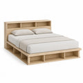 Cadre de lit double 160 x 200 cm avec rangements integres en bois massif rectangulaire chene clair