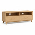 Meuble TV rectangulaire 120 x 40 x 55 cm en MDF plaque chene naturel avec 2 tiroirs
