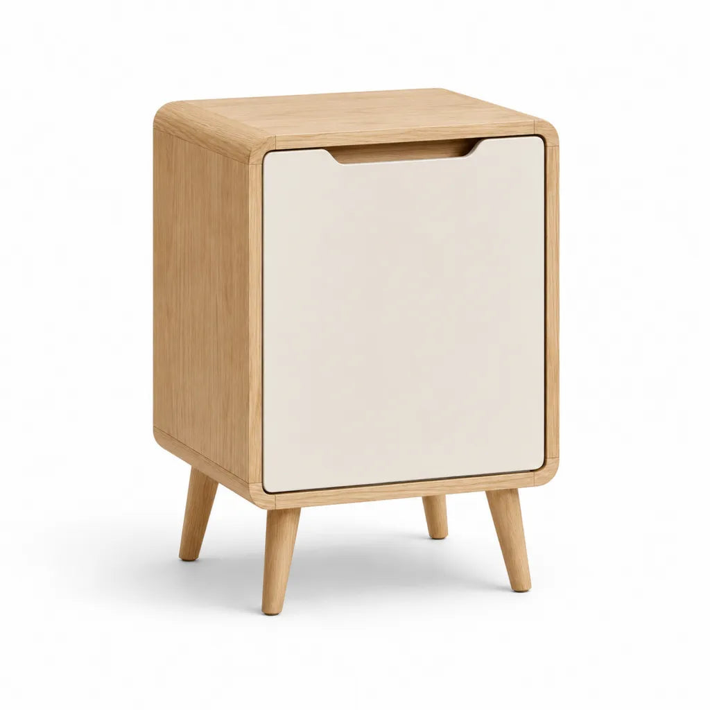 Table de chevet a 1 porte rectangulaire 40 x 35 x 55 cm en MDF plaque chene blanc