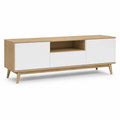 Meuble TV 160 x 40 x 50 cm en panneaux de particules melamines blanc et chene clair