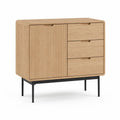 Buffet de rangement 100 x 40 x 85 cm en MDF plaque chene rectangulaire naturel avec 1 porte et 3 tiroirs