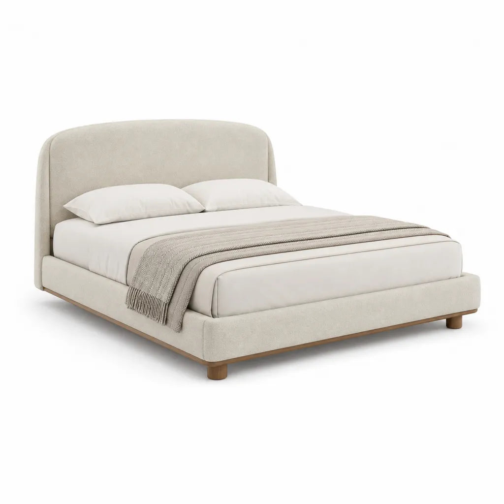 Lit double avec cadre capitonne en polyester beige 160 x 200 cm