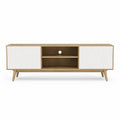 Meuble TV rectangulaire 160 x 40 x 60 cm en panneaux de particules decor chene et MDF blanc