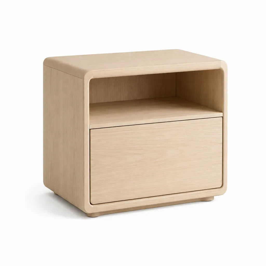 Table de chevet 1 tiroir avec niche 45 x 40 x 50 cm MDF plaque chene clair rectangulaire beige