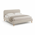 Lit double capitonne 160 x 200 cm en polyester beige avec pieds en bois massif
