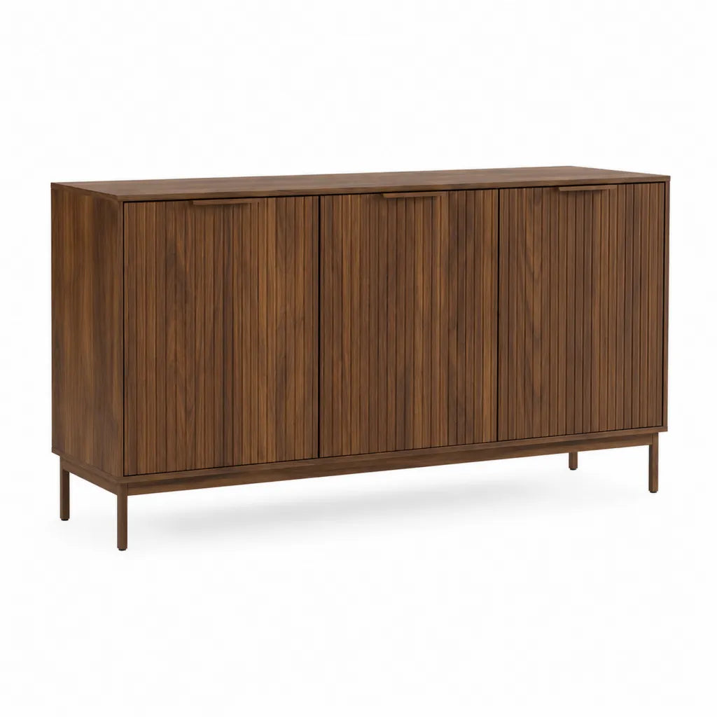 Buffet de salle a manger 3 portes en MDF plaque noyer brun 160 x 40 x 80 cm