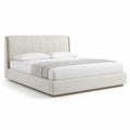 Lit double avec cadre capitonne en polyester beige 160 x 200 cm
