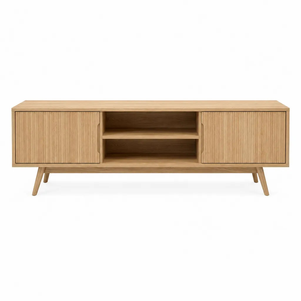 Meuble TV rectangulaire en panneaux MDF plaques chene naturel 160 x 40 x 55 cm