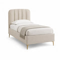 Lit simple 90 x 190 cm cadre rembourre en polyester capitonne rectangulaire beige