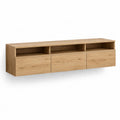 Meuble TV rectangulaire 180 cm en panneaux de particules finition chene clair avec 3 rangements fermes