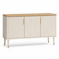 Buffet 3 portes rainurees 120 x 40 x 80 cm en MDF plaque chene beige et naturel