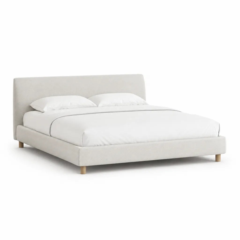 Cadre de lit double 160 x 200 cm en polyester beige avec tete de lit rembourree