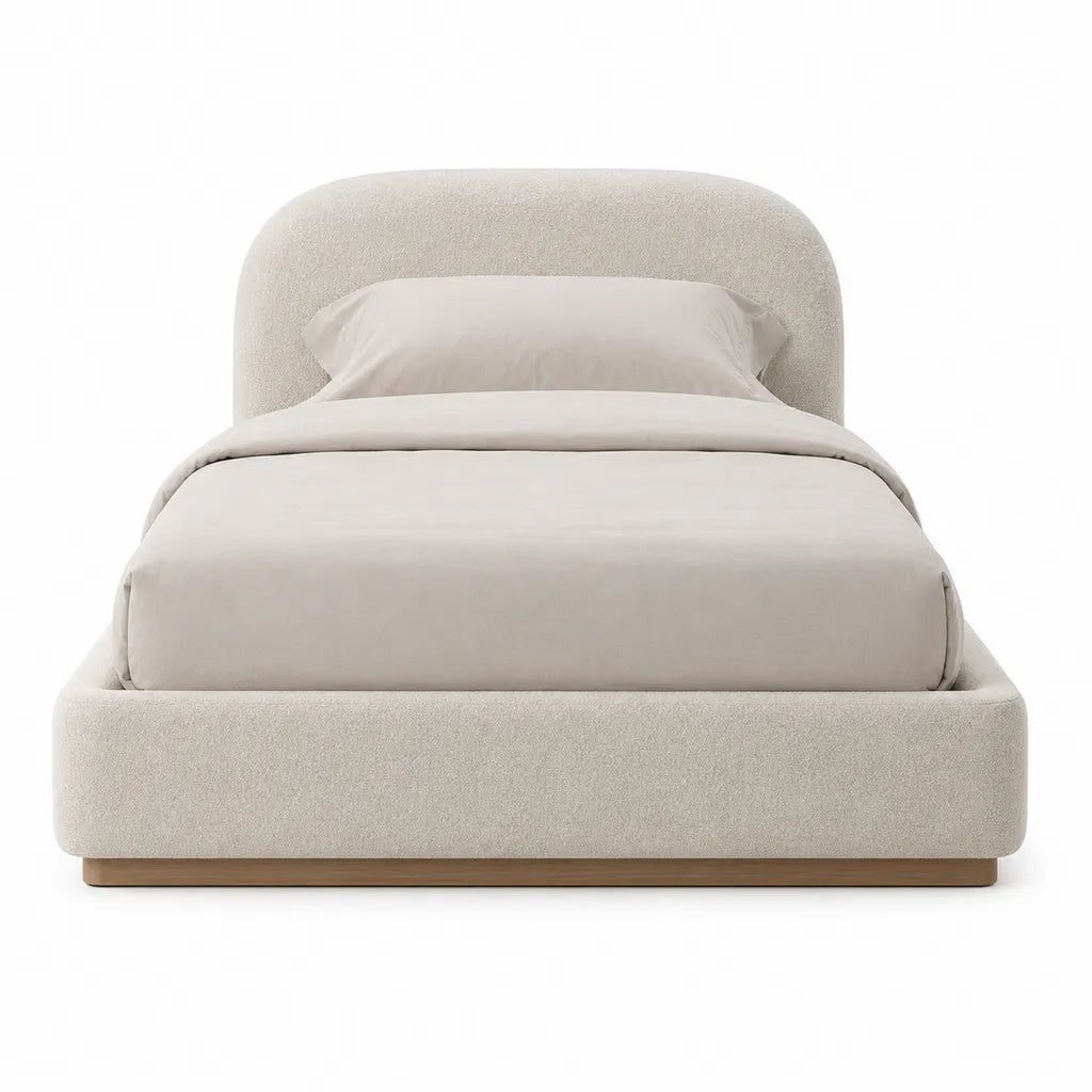 Lit double avec cadre rembourre en polyester bouclette beige 160 x 200 cm