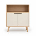 Buffet de salle a manger 2 portes avec niche 80 x 40 x 100 cm en MDF plaque chene rectangulaire beige et naturel