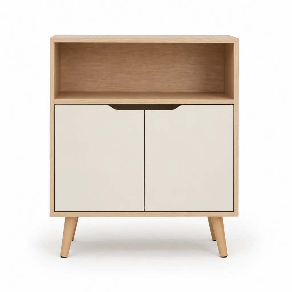 Buffet de salle a manger 2 portes avec niche 80 x 40 x 100 cm en MDF plaque chene rectangulaire beige et naturel