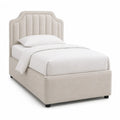 Lit capitonne 1 place 90 x 190 cm en polyester beige avec tete de lit arrondie