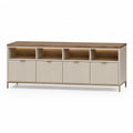 Buffet 4 portes avec niches ouvertes 160 x 40 x 85 cm en MDF blanc casse et decor noyer