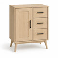 Buffet de salle a manger 1 porte 3 tiroirs en panneaux MDF plaques chene naturel 80 x 40 x 120 cm