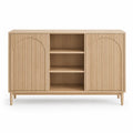 Buffet de salle a manger 160 x 40 x 90 cm en MDF plaque chene clair rectangulaire avec 2 portes coulissantes